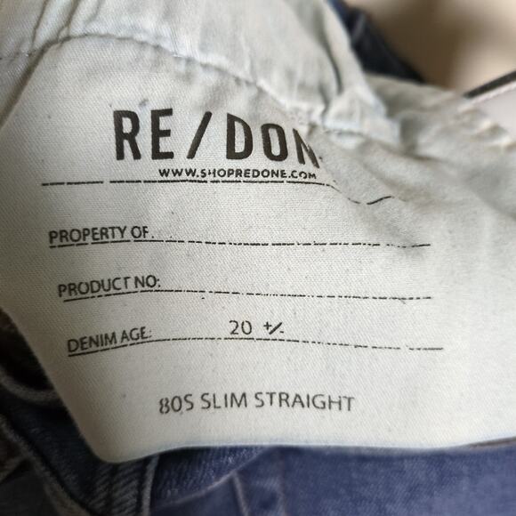 RE/DONE 80s Slim Straight Jeans Medium Wash Button Fly Distressed Women's 29 - Picture 5 of 5